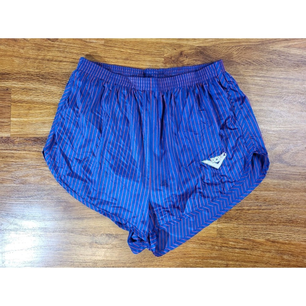 Vintage Nylon Pony Stripe Lined Athletic Shorts Blue & Red